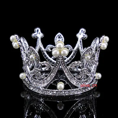 4cm Tall Kids Flower Girl Baby Full Crystal Circle Round Mini Tiara Crown  • $12.49