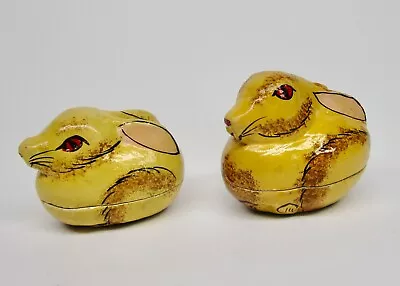 Paper Mache Rabbit Trinket Box India Vintage Easter Lot Of 2 Pair Hand Painted • $15.99