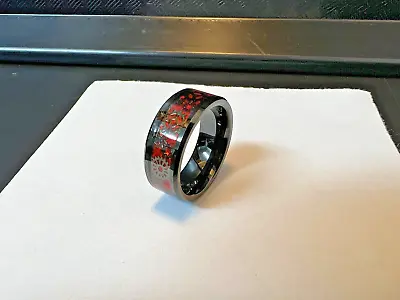 Black Tungsten Gears Ring With Deep Galaxy Crimson Inlay. Size 8 • $12