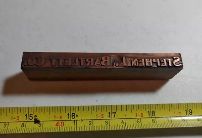 Vintage Letterpress Printing Block Stephen L. Bartlett Co Advertising • $28