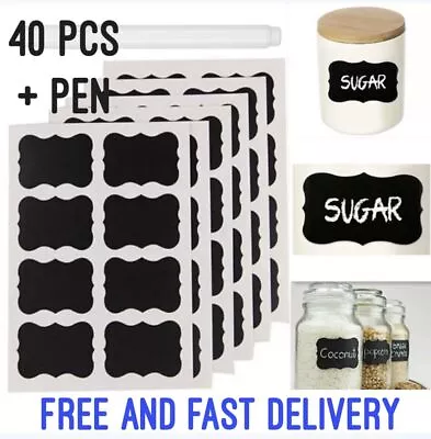 40 X Chalk Labels With Pen Set Blackboard Chalkboard Pantry Jar Stickers - UK • $5.99