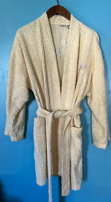 Vintage Chenille Robe Dragonfly Butterfly Floral Short M Belt Pockets Trailer • $43.20