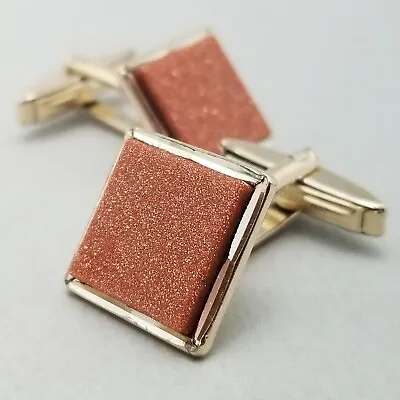 Vintage Gold On Solid Sterling Silver Sandstone Cufflinks Hallmarked 1975 - 9.8g • £28.99