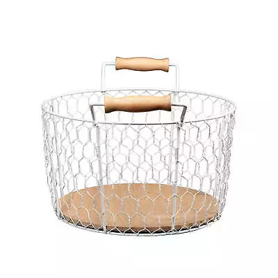 11.75  White And Brown Round Metallic Storage Wire Basket With Handle • $18.67