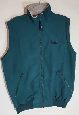 Vintage  LL Bean Polar Plus Fleece Lined Vest Green Jacket Mens LT Made In USA • $38.99