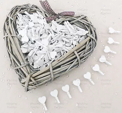 30mm White Mini Clothes Pegs With 18mm White Hearts Craft For ShabbyChic Wedding • £15.39