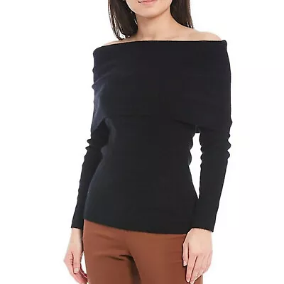 Alex Marie Small Black Anamae Off The Shoulder Pullover Sweater Rabbit Fur B38 • $35