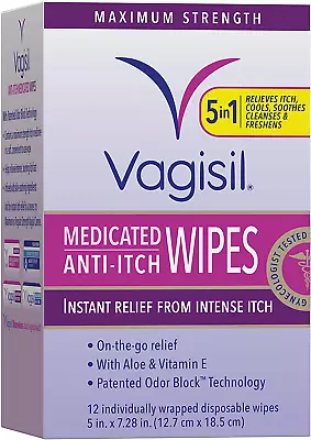 Anti-Itch Medicated Feminine Intimate Wipes For Women Maximum Strength Gynecol • $6.60