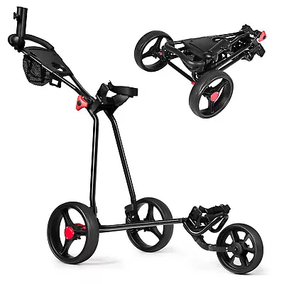 New Foldable 3 Wheel Golf Pull Push Cart Trolley Scorecard Drink Holder Mesh Bag • $99.99