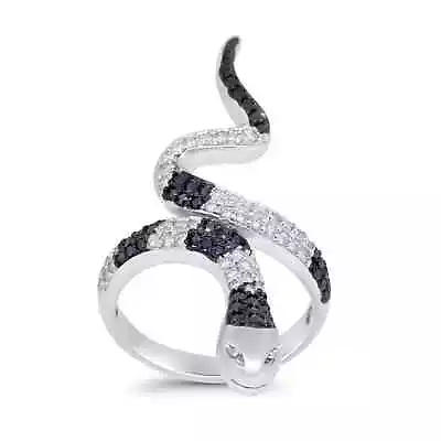 Snake Ring Micro Pave Black White Simulated CZ 925 Sterling Silver • $38.69