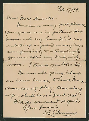 Samuel L.  Mark Twain  Clemens - Autograph Letter Signed 02/17/1899 • $4500