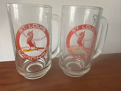 St. Louis Cardinals Vintage Clear Glass Beer Mug Cup Old Logo Set Of 2 • $19.99