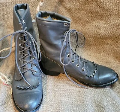 Granny Steampunk Y2k Leather Kiltie Lace Up Grey Boots 3252  Womens 7.5 D~☆~ • $64.90