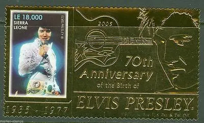 SIERRA LEONE  - ELVIS PRESLEY 70th BIRTH ANNIVERSARY GOLD FOIL STAMP MINT NH • $15.30