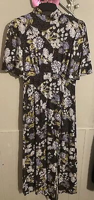 Miss Selfridge Purple Floral Tie Back Fit+ Flare Maxi Dress With Front Split Sz6 • $17.41