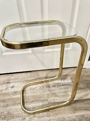 Vintage Milo Baughman Style Brass Color Metal Glass Cantilever Side Table BLH+ • $100