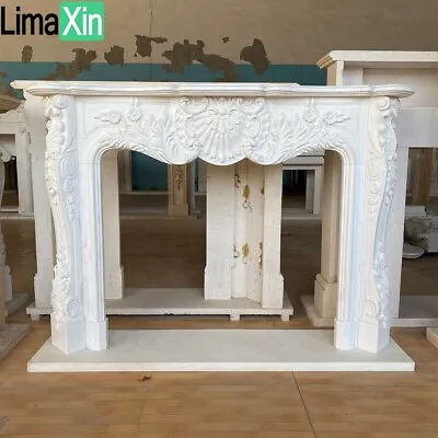 Hand Carved French Style Louis XVI White Marble Fireplace Mantelmarble Mantle • $2374.05