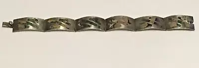 Vintage Mexico 925 Sterling Silver Panel Bracelet Abalone Stripe Inlay Handmade • $40