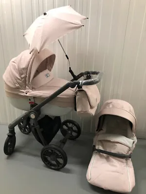 Babystyle Prestige Pink And White Pram Swivel Grey Chassis Plus Accessories Read • £549
