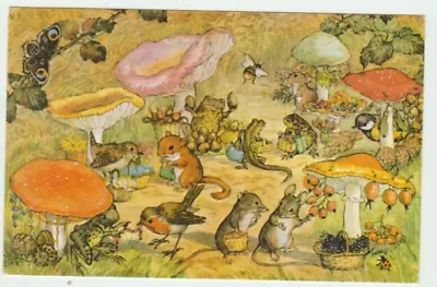 Toadstool Market By Molly Brett Birds Frogs Mice Butterflies Snails Postcard P7 • $7.82