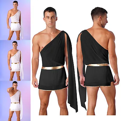 Men's Roman Toga Costume One Shoulder Ancient Greek Fancy Dress Halloween Party • $10.11