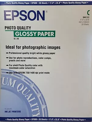 Epson Photo Quality Glossy Paper 17  X 22  C S041151 - FOR INK JET -  20 Sheets • $15