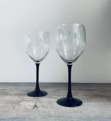 2 Vintage 8 Oz Black Stem Wine Glasses 8” Elegant Unmarked • $11.21