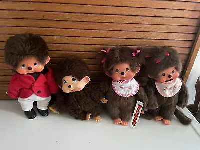 Lot Of 4 Vintage And New Sekiguchi Monchhichi Monkey Dolls Bib Tumkey Red Jacket • $84.99