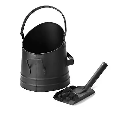 2-PCS Metal Fireplace Bucket W/Shovel Fireside Bucket Ash Scoop & Handle Black • $33.93