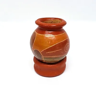 Red Clay Miniature Pot Round Bottom W/Stand Mexico Mayan Style Souvenir 1.5  • $19.99