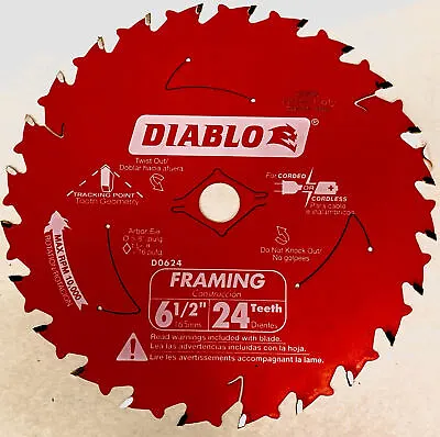Diablo D0624 6‑1/2  X 24‑Tooth Tracking Point Wood Framing Saw Blade Carbide • $9.95
