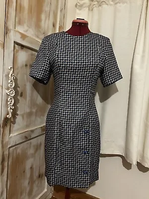 £22.70 • Buy Vintage 1950/60's Handmade Silky Geo Print Short Sleeve Shift Dress S/M 8-10