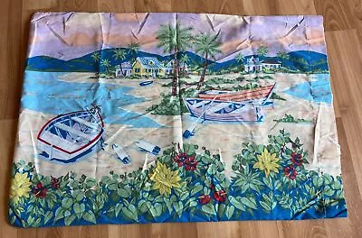 Vintage Tropical Beach Pillowcase Palm Trees Nautical Ocean Hibiscus Flower • $12.75