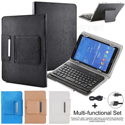 Universal Leather Case & KEYBOARD For 7 8 10 10.1 10.2 10.5 10.9 Inch Tablets • £22.67