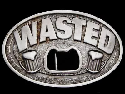 Mg21107 Cool **wasted** (beer Mugs) Bottle Opener Booze Belt Buckle • $14