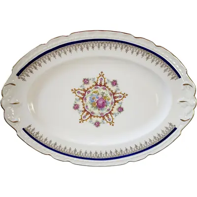 13  Embassy Vitrified China American Floral Center Cobalt Blue Band Gold Filigre • $28.49