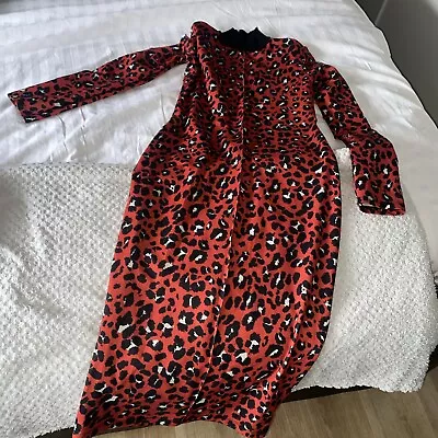 Zara Red Leopard Print Midi Dress Bloggers Fav Size M Worn Once • £8.50