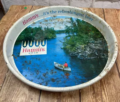 Vintage Hamm's Beer Metal Serving Tray W/Man In Canoe • $42.08