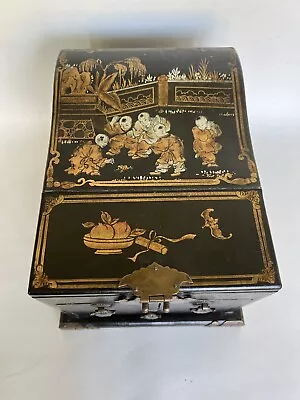 VTG Chinese~Wax Stamp~Vanity Chest Mirror Drawers Travel Jewelry Box W Gold Kids • $99