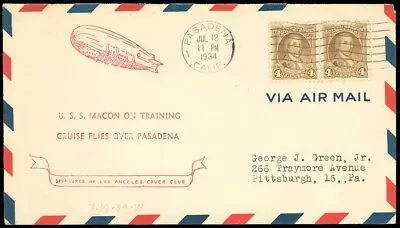 7/12/34 USS MACON ON TRAINING CRUISE FLIES OVER PASADENA LACC SC #709 Pair! • $22.99