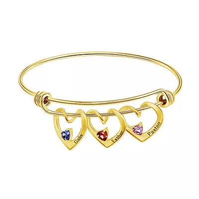  Personalized Heart Charm 2-6 Names Bracelet With Birthstone Mother Bangle Gift • $13.99