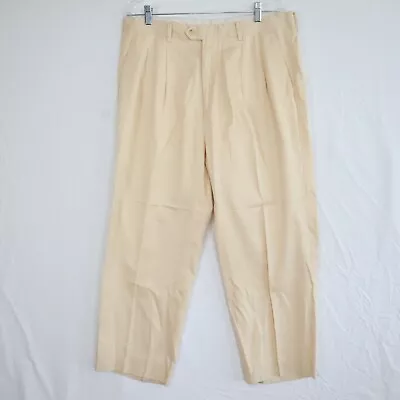 Bobby Jones Pants Mens 36x26 Golf Chino Slacks Cotton Pleated Yellow • $12.99