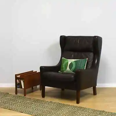 Grand Vintage Danish Tall Black Leather Wingback Armchair • £467.50