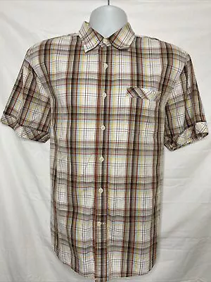 Malibu Cowboy Button Shirt Large Men’s Brown Plaid Short Sleeve Cotton • $11.90