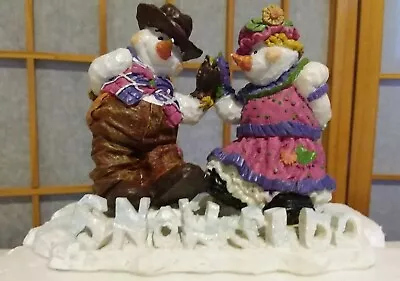 Statue 1997 ENESCO Country Snow Down  SNOW SI DO  Snowman & Snowwoman 4 1/2  H. • $12.95