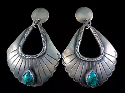 Vintage Navajo Earrings - Sterling Silver And Turquoise • $189