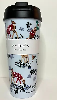 VERA BRADLEY Merry Mischief Snow Day Travel Mug Tumbler 16 Oz. NEW • $17.99