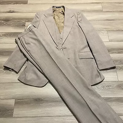 Yves Saint Laurent Vintage Brown Tweed Peaked Lapel Wool 3 Piece Suit YSL 40L • $225
