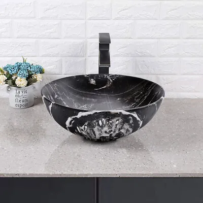 Countertop Ceramic Marble Effect Vanity Sink Single Bowl Wash Basin Pop Up Waste • £55.95