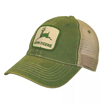 John Deere LP73336-JD Men's Stoned Washed Trucker Cap/Hat Green/Ivory One Size • $33